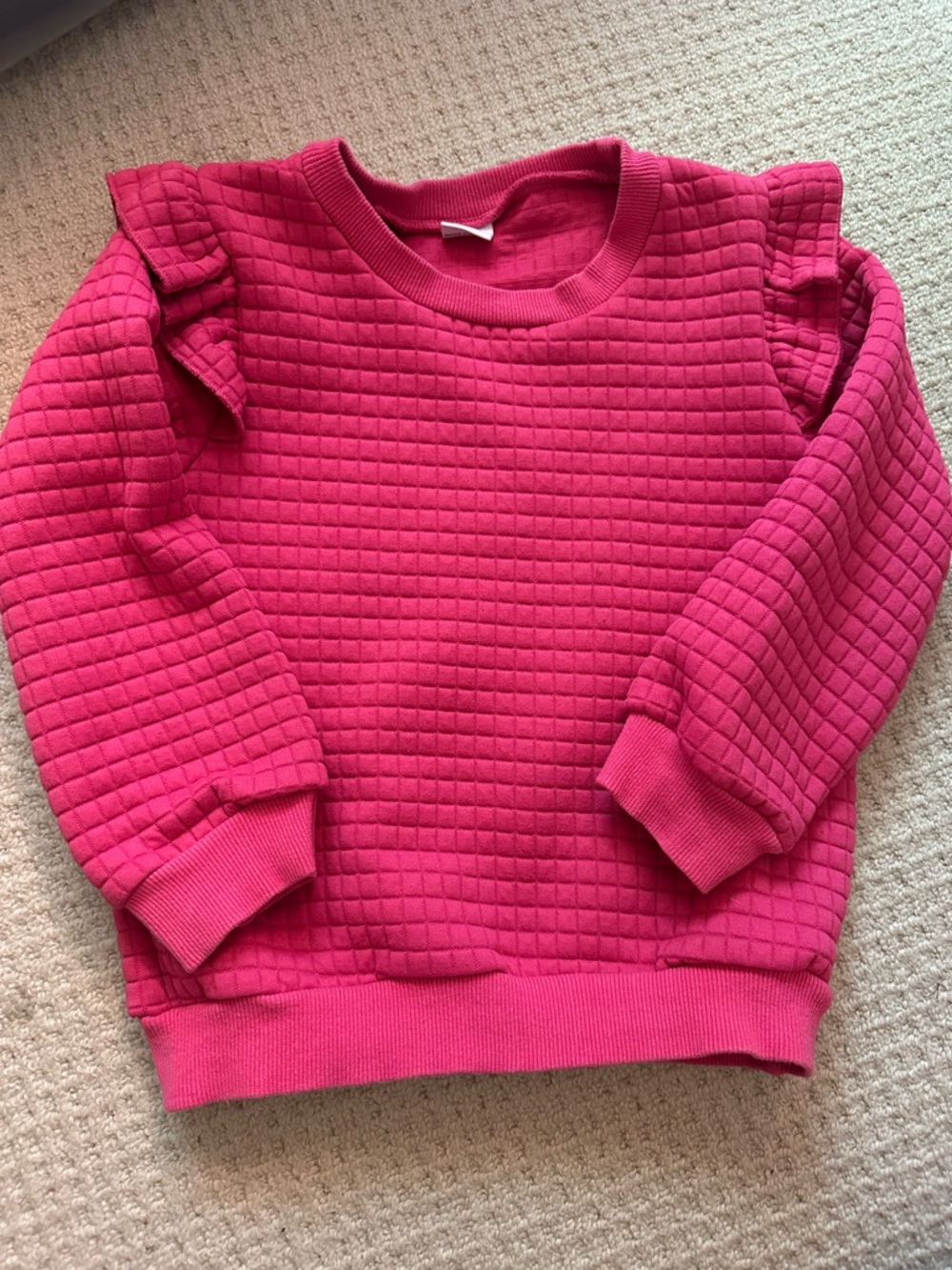 Girls' Pink Quilted Ruffle Shoulder Sweatshirt